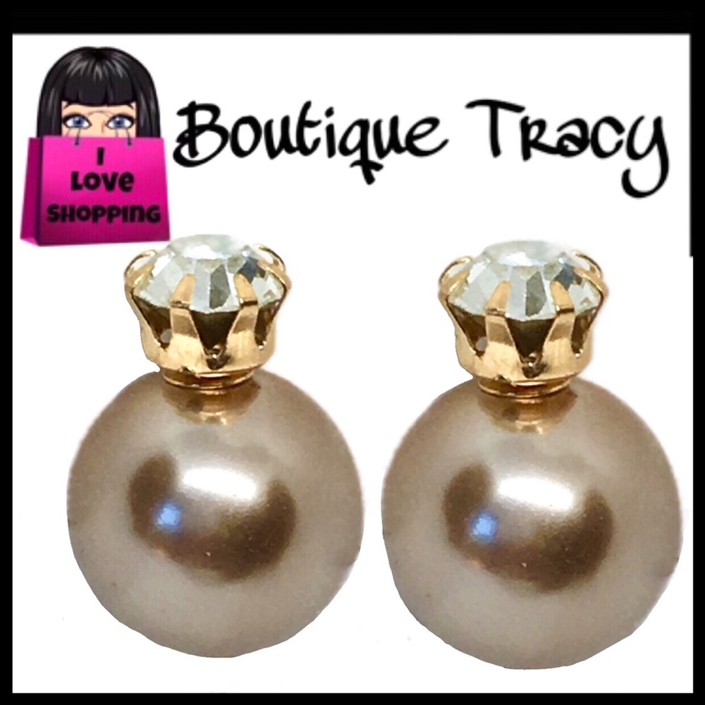 Mocha Rose Gold Rhinestone Front Back Earrings